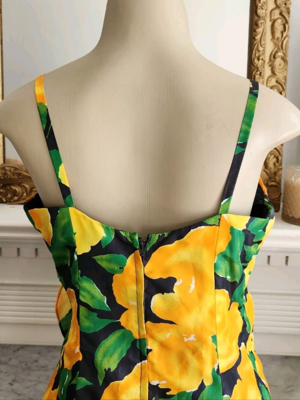 Vintage 90s Yellow Floral Dress Set Size 8 Taffeta Ruffle Bolero Resort Vacation - Picture 9 of 14